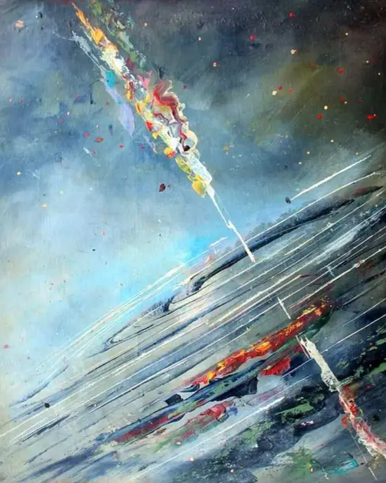 Space art: outer space nebula oil painting on canvas by Naci Caba